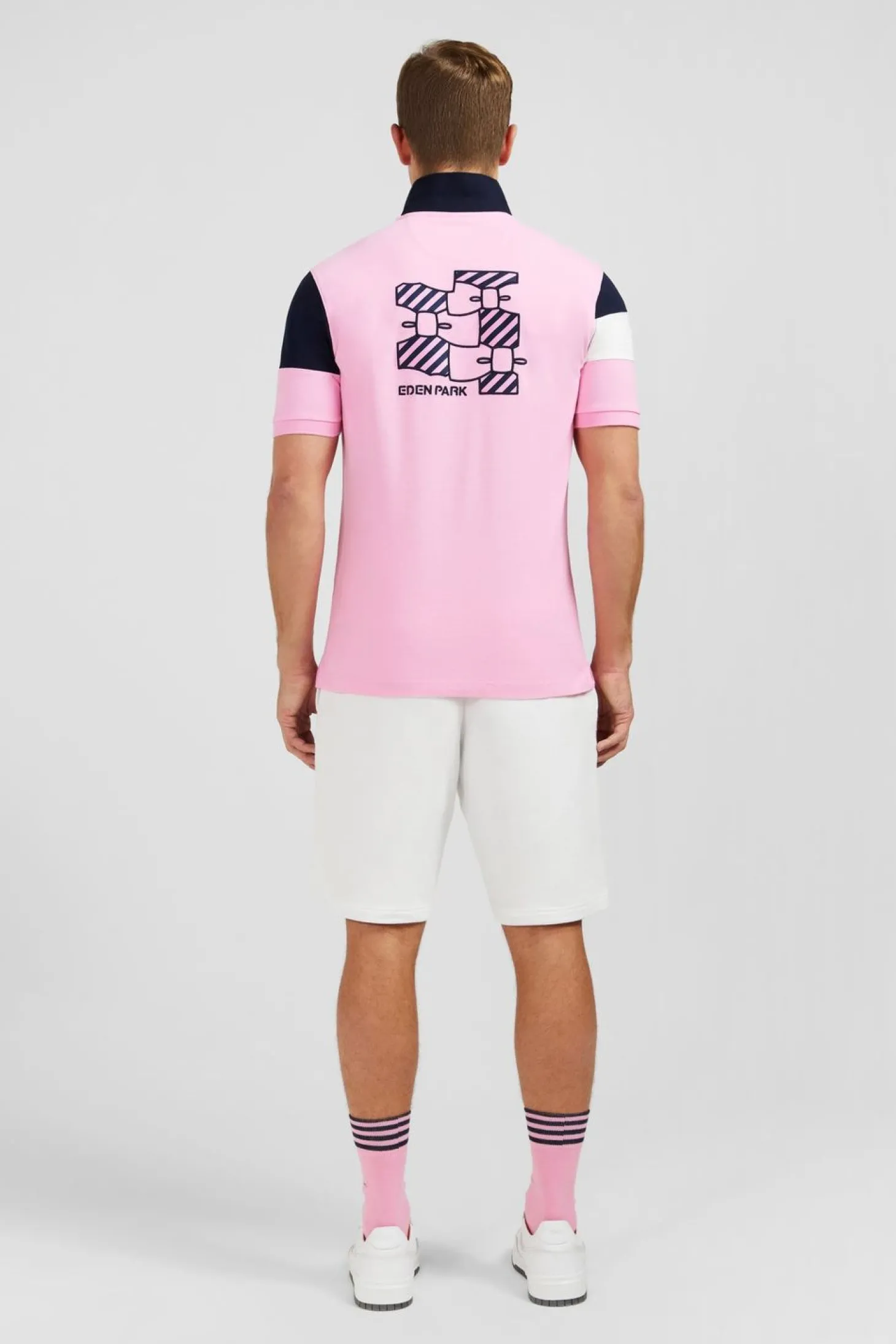 Polo Manches Courtes Rose Tricolore En Pique Coton Details Noeuds
