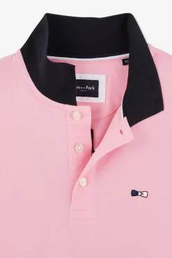 Polo Manches Courtes Rose Tricolore En Pique Coton Details Noeuds