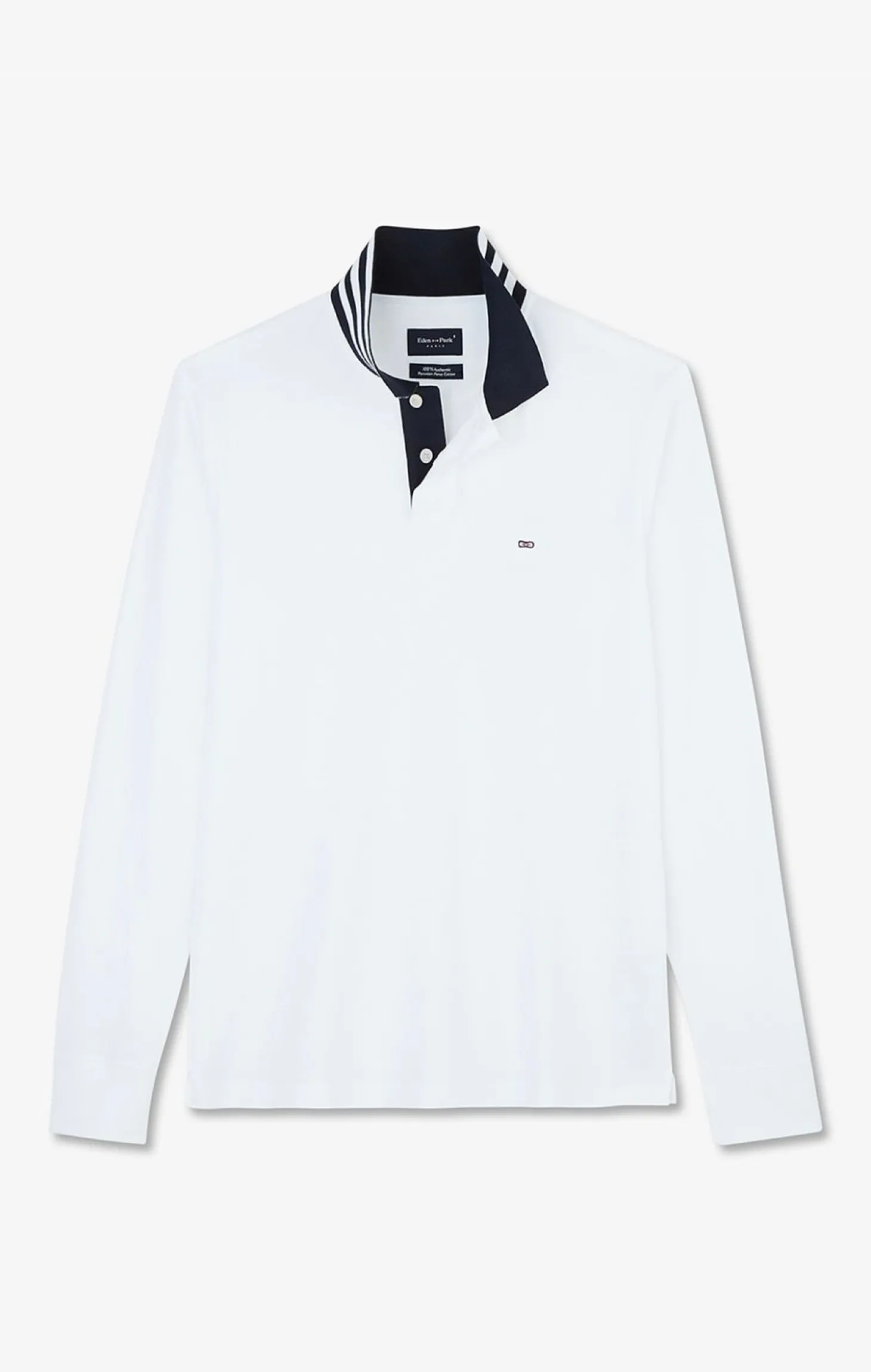 Polo Manches Longues Blanc En Coton Avec Col Contraste