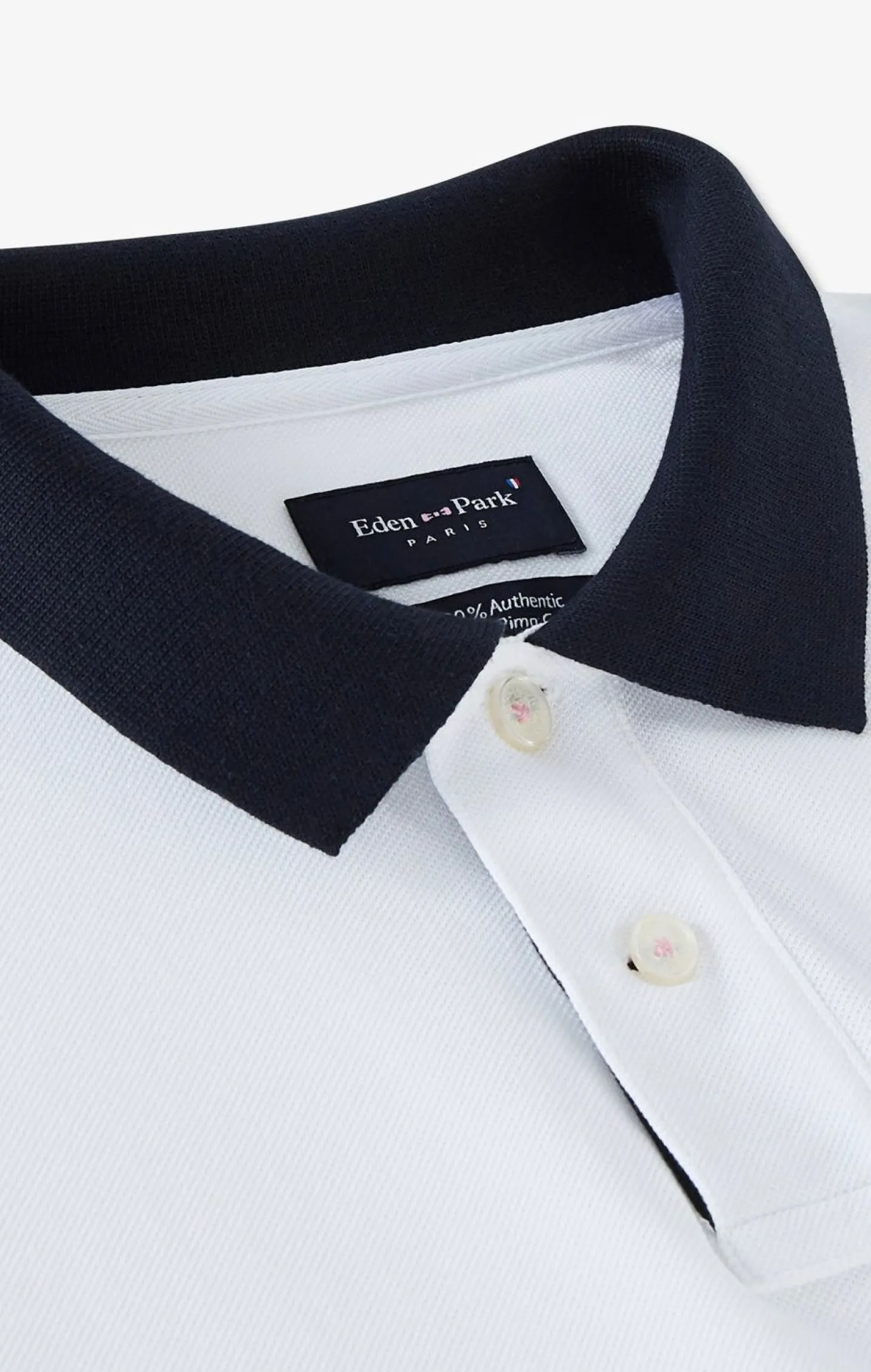 Polo Manches Longues Blanc En Coton Avec Col Contraste