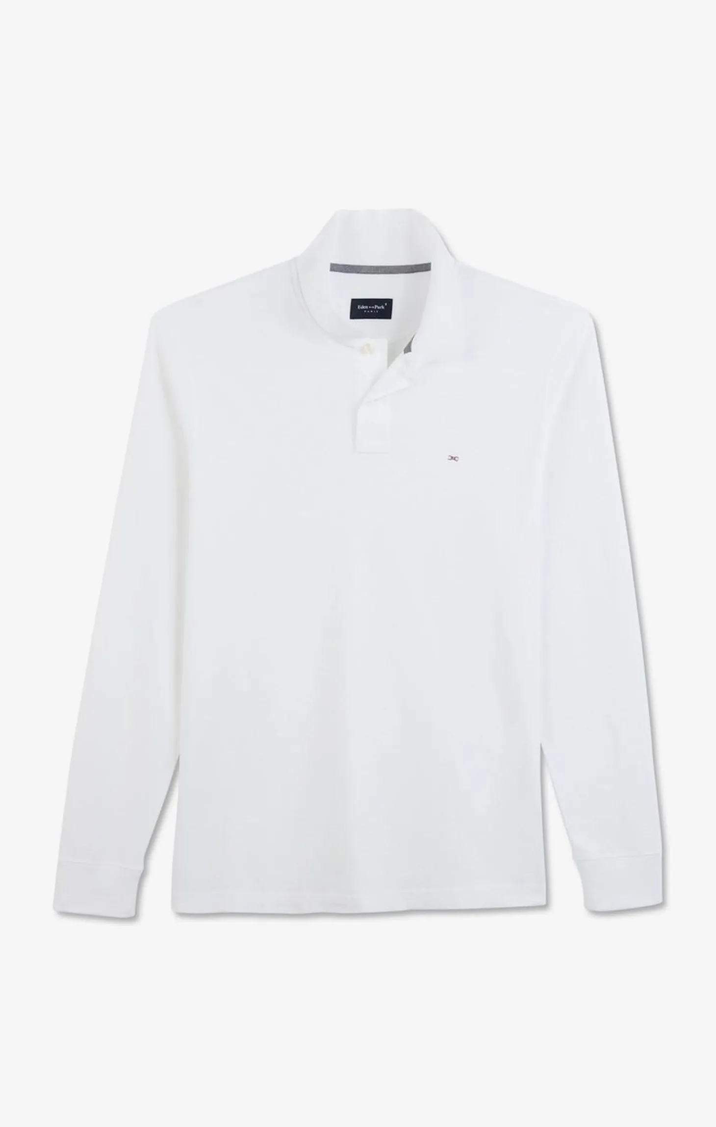Polo Manches Longues Blanc Uni En Pique De Coton Stretch