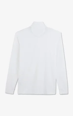 Polo Manches Longues Blanc Uni En Pique De Coton Stretch
