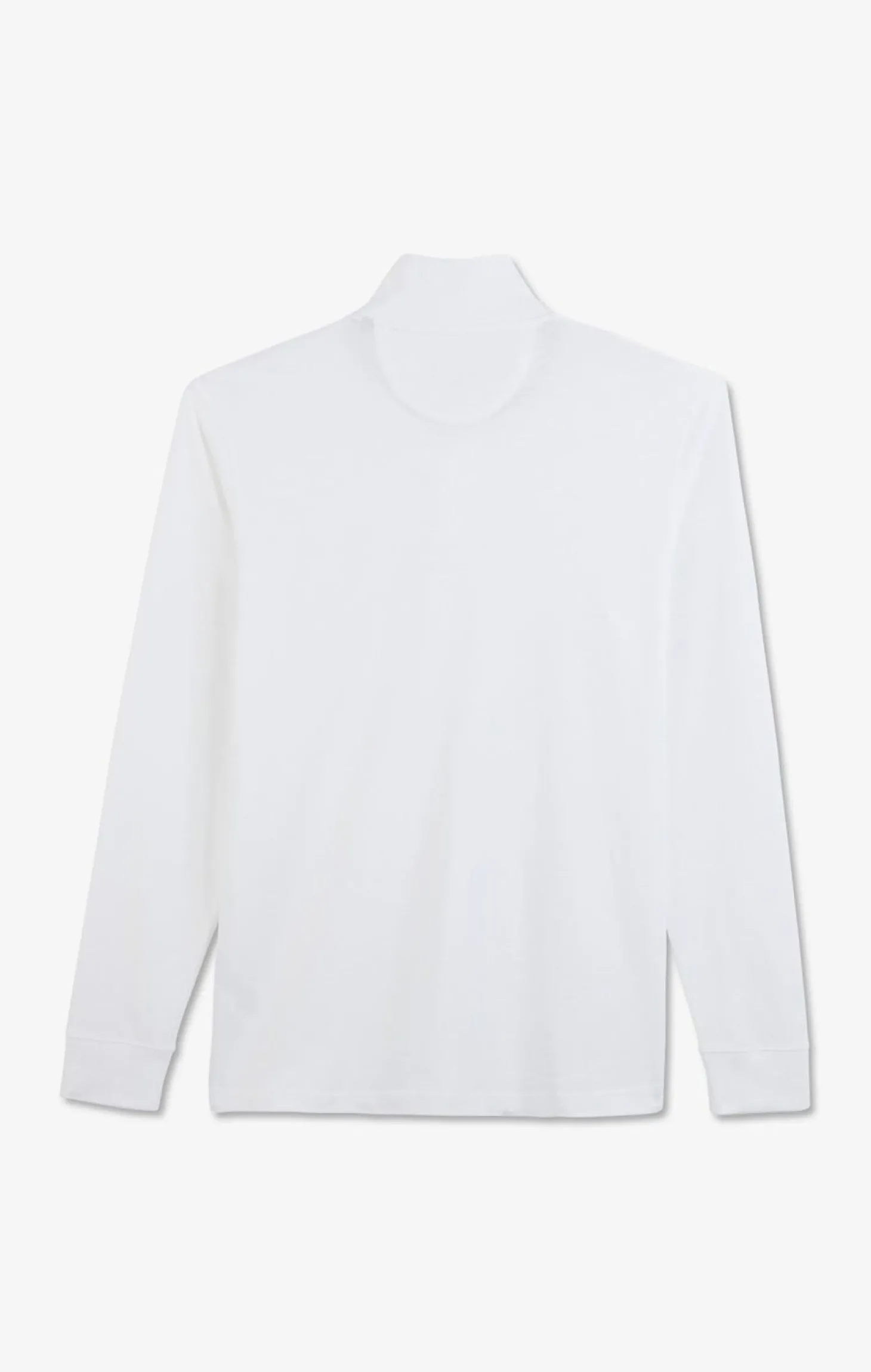 Polo Manches Longues Blanc Uni En Pique De Coton Stretch