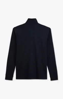 Polo Manches Longues Bleu Marine Uni En Pique De Coton Stretch
