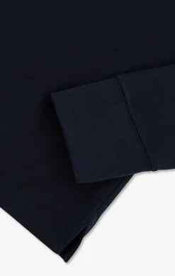 Polo Manches Longues Bleu Marine En Coton Avec Col Contraste