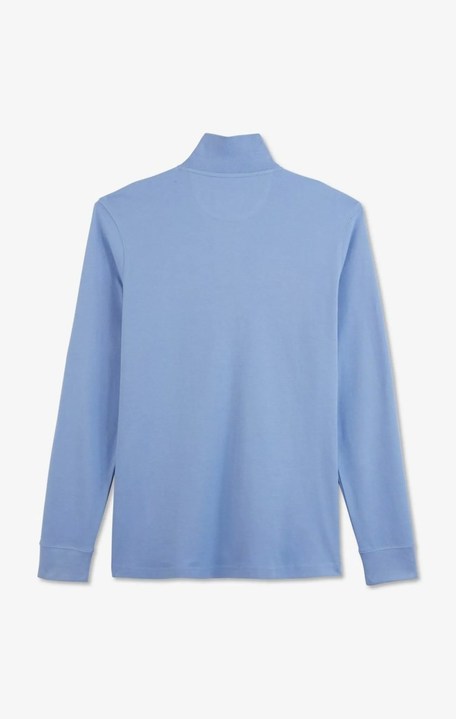 Polo Manches Longues Bleu Uni En Pique De Coton Stretch