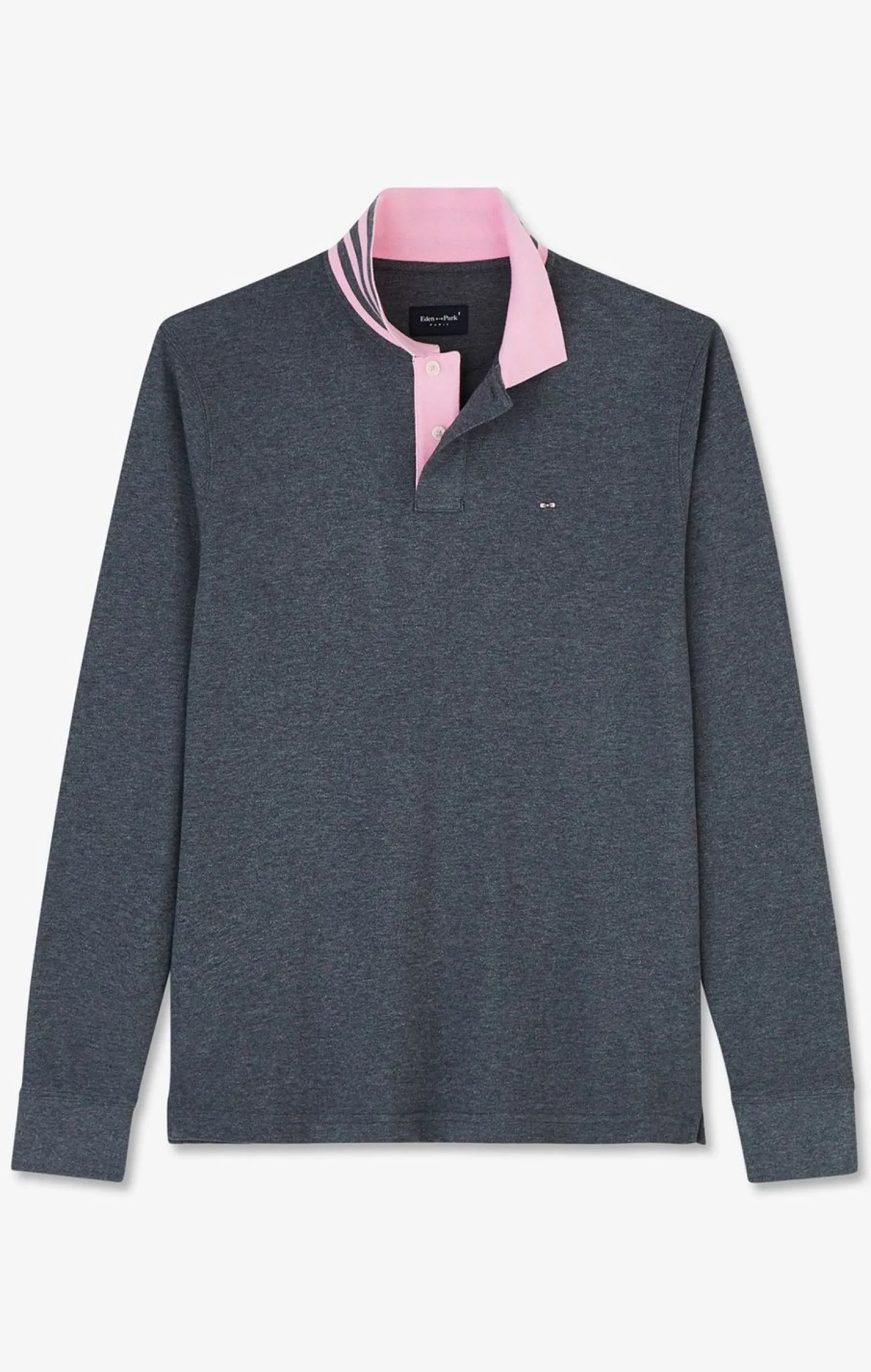 Polo Manches Longues Gris En Coton Avec Col Contraste