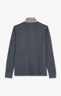 Polo Manches Longues Gris En Coton Avec Col Contraste