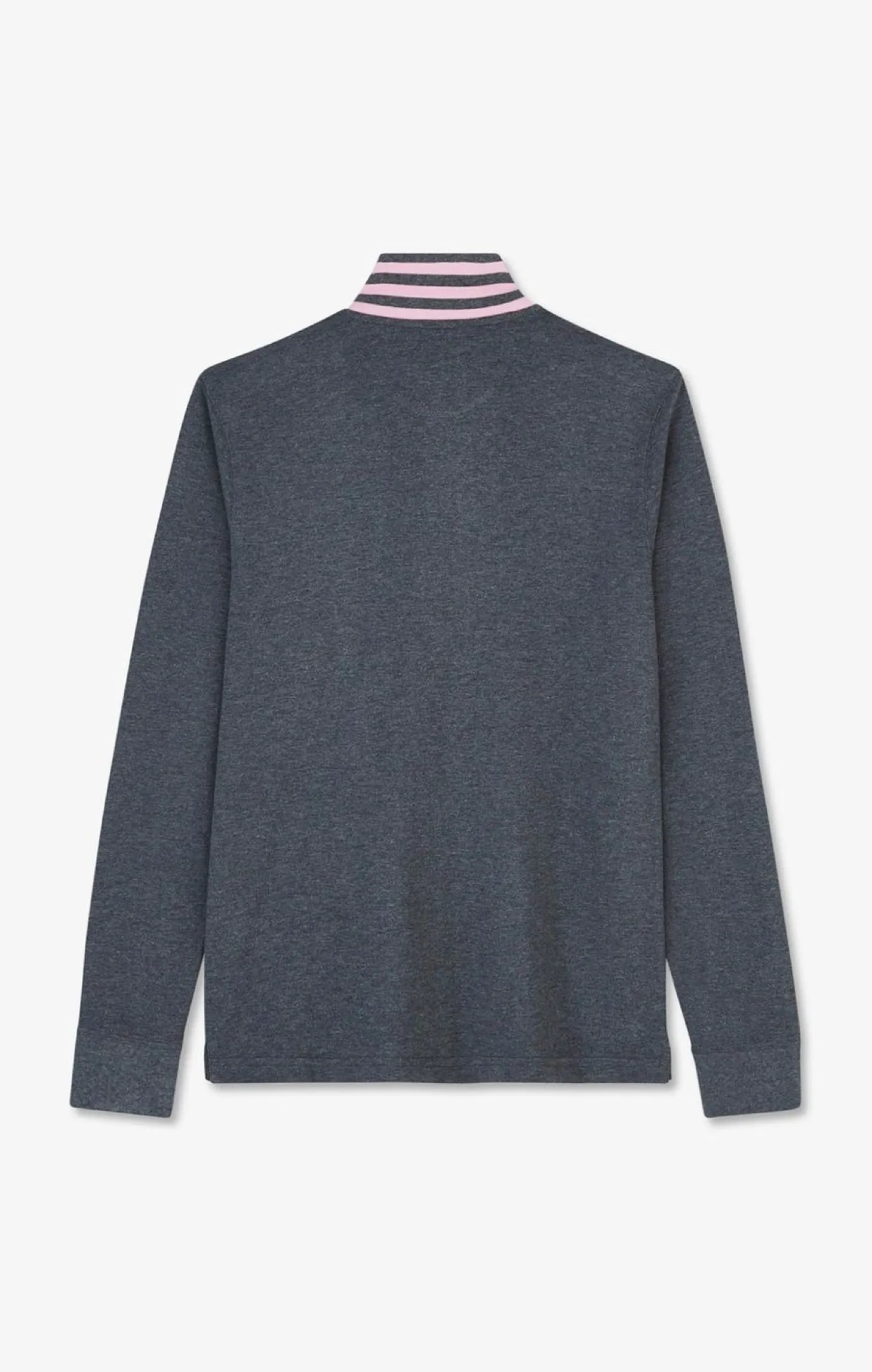 Polo Manches Longues Gris En Coton Avec Col Contraste