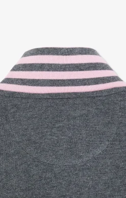 Polo Manches Longues Gris En Coton Avec Col Contraste