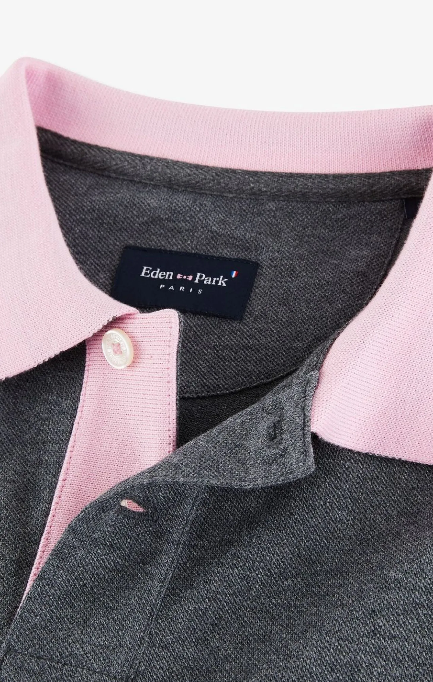 Polo Manches Longues Gris En Coton Avec Col Contraste