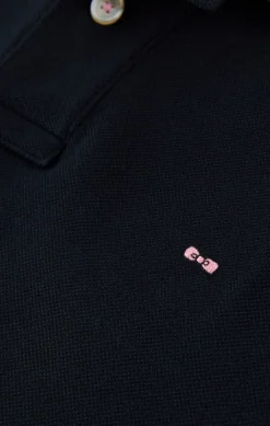 Polo Manches Longues Noir En Coton Avec Col Contraste