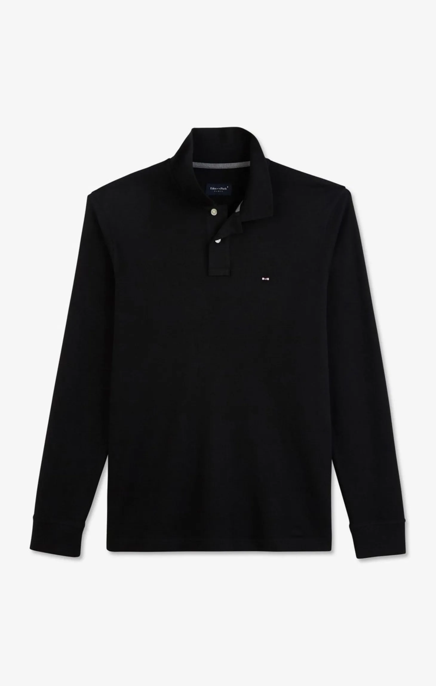 Polo Manches Longues Noir Uni En Pique De Coton Stretch