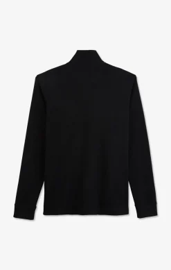 Polo Manches Longues Noir Uni En Pique De Coton Stretch