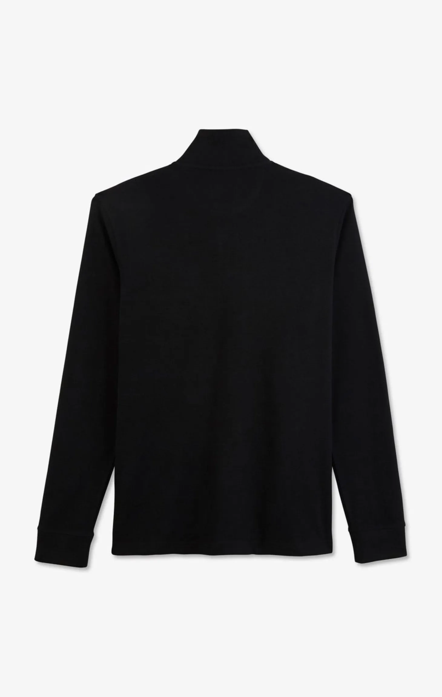 Polo Manches Longues Noir Uni En Pique De Coton Stretch