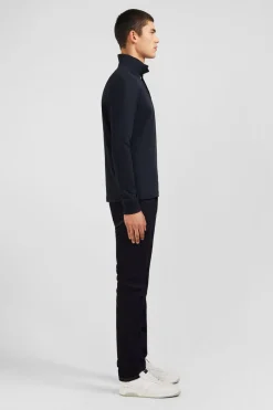 Polo Manches Longues Noir Uni En Pique De Coton Stretch