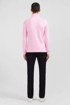 Polo Manches Longues Rose Uni En Pique De Coton Stretch