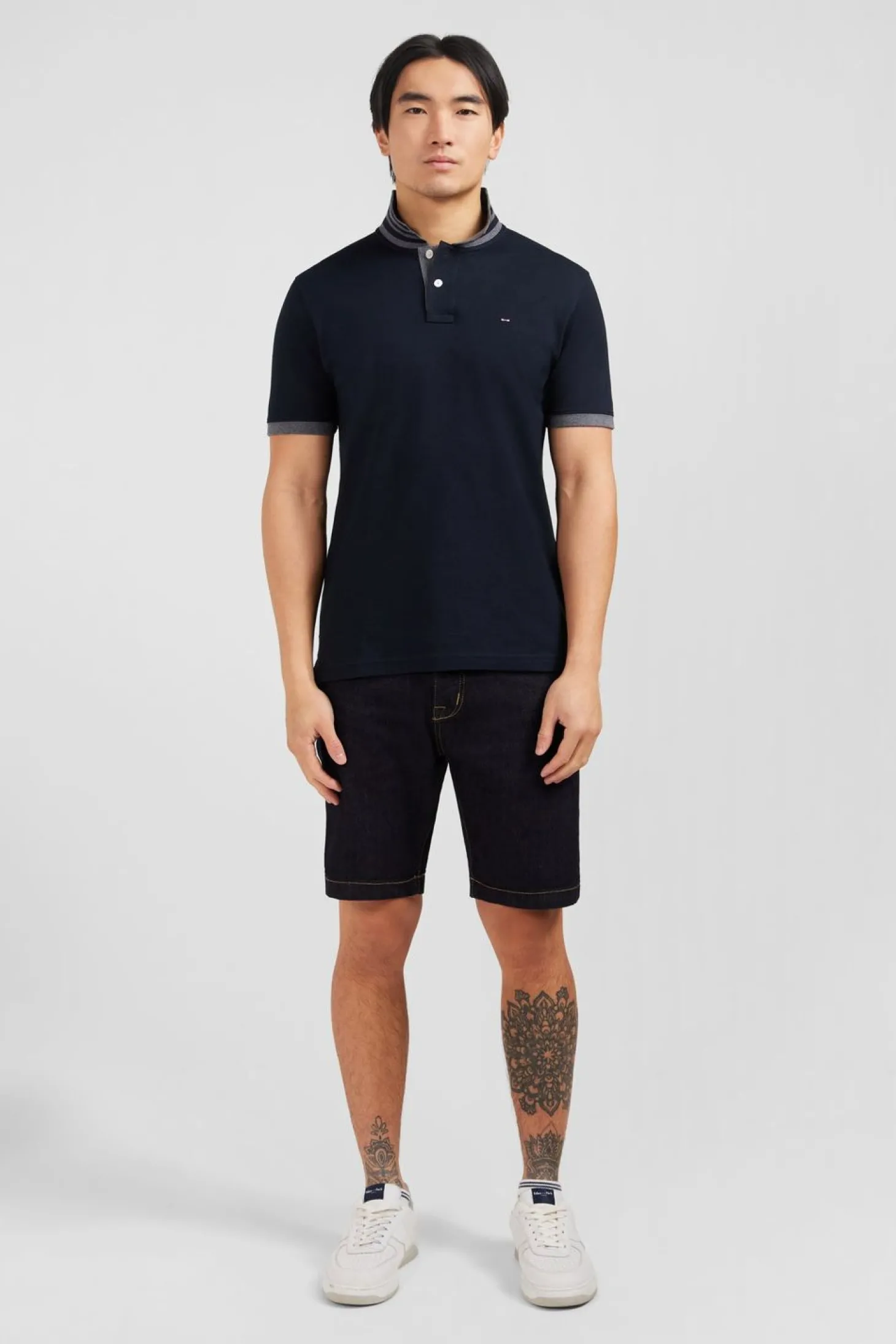 Polo Noir En Coton Pima Avec Details Contrastes