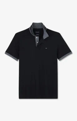 Polo Noir En Coton Pima Avec Details Contrastes
