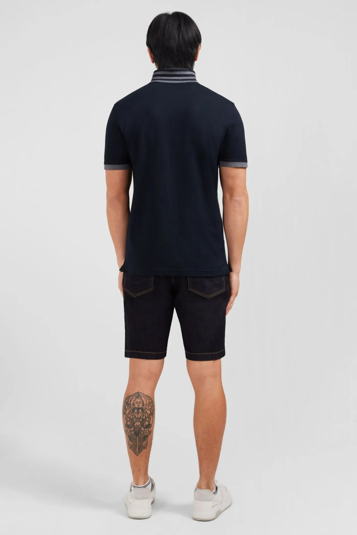 Polo Noir En Coton Pima Avec Details Contrastes