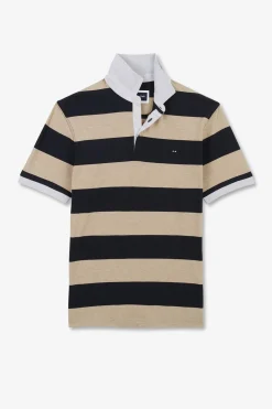 Polo Raye Beige A Manches Courtes