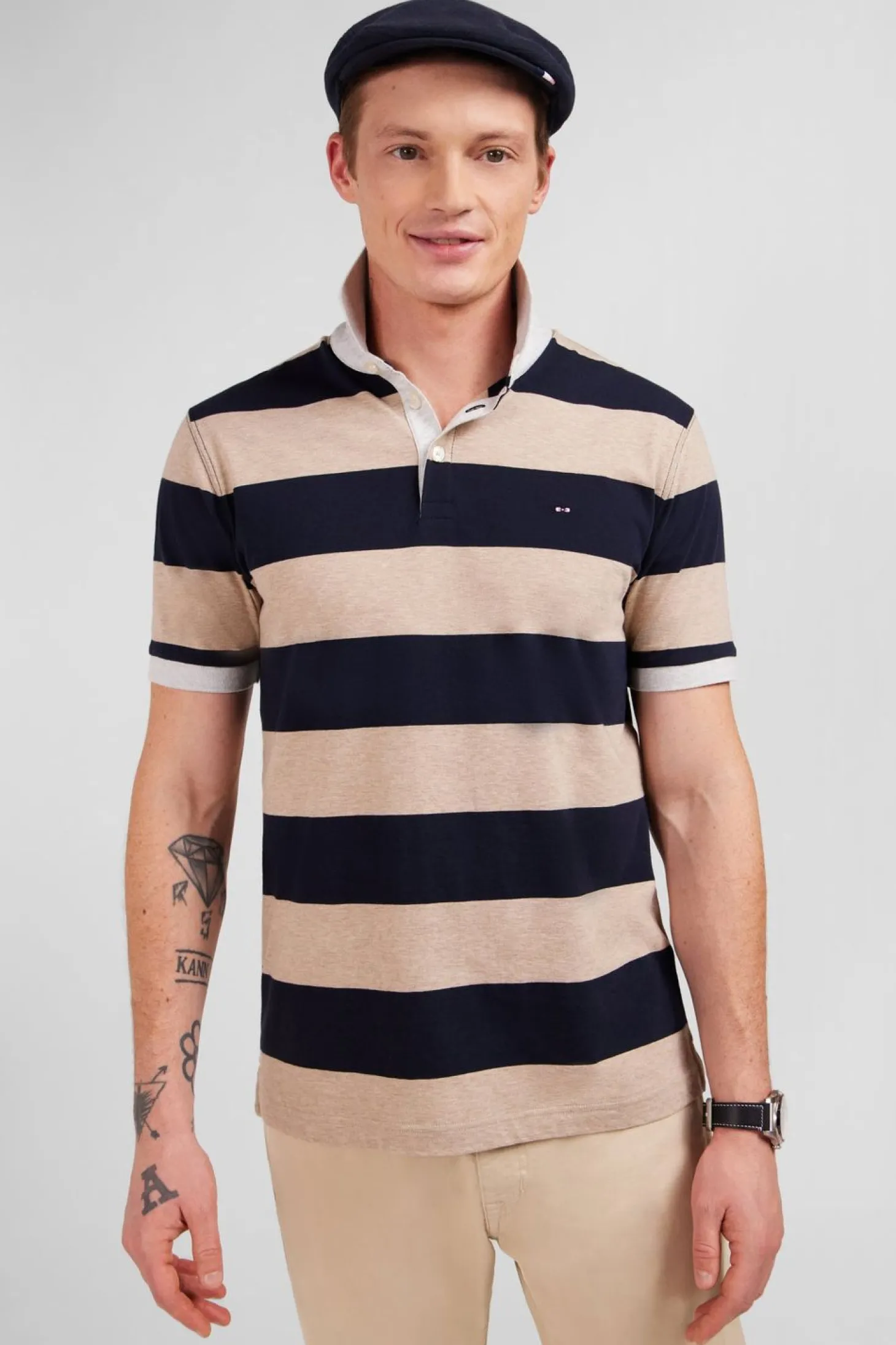 Polo Raye Beige A Manches Courtes