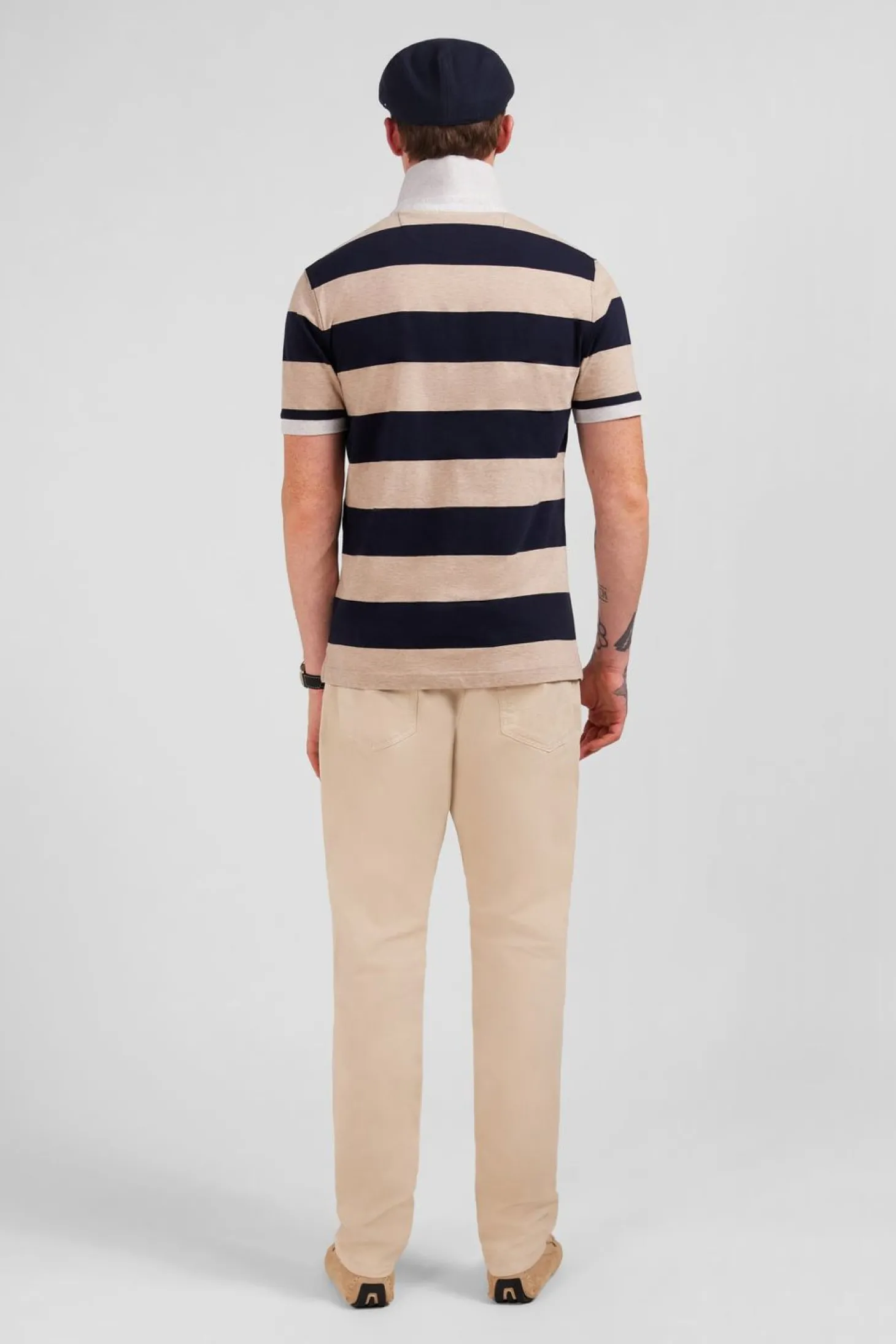 Polo Raye Beige A Manches Courtes