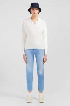 Pull Blanc A Col Polo
