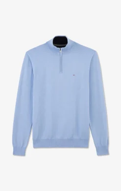 Pull Bleu A Col Camionneur En Coton