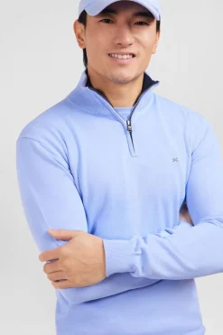 Pull Bleu A Col Camionneur En Coton