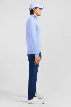 Pull Bleu A Col Camionneur En Coton