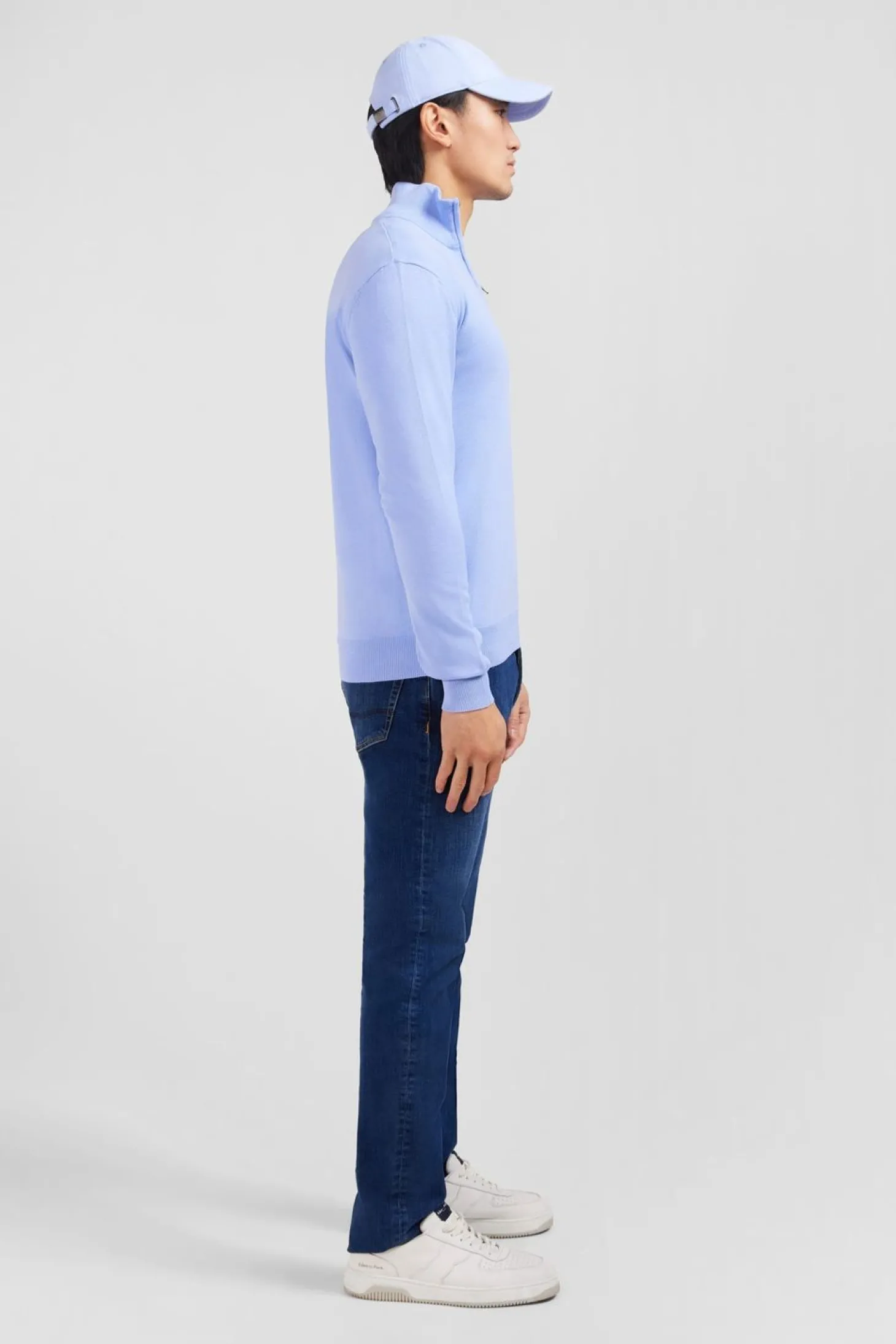 Pull Bleu A Col Camionneur En Coton