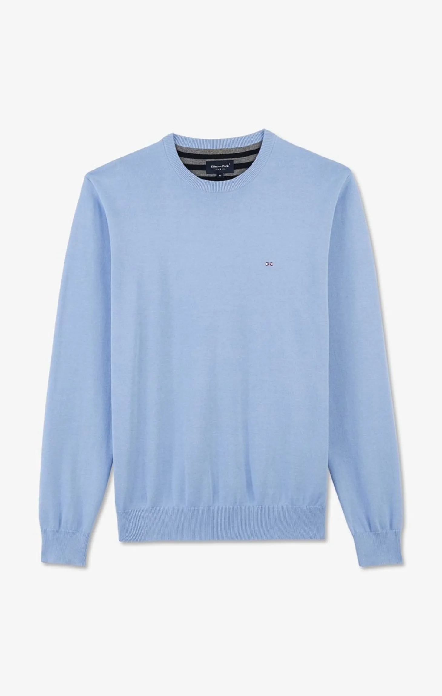 Pull Bleu A Col Rond En Coton