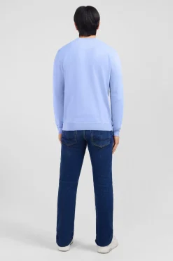 Pull Bleu A Col Rond En Coton