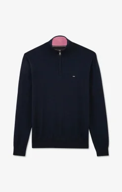 Pull Bleu Marine A Col Camionneur En Coton