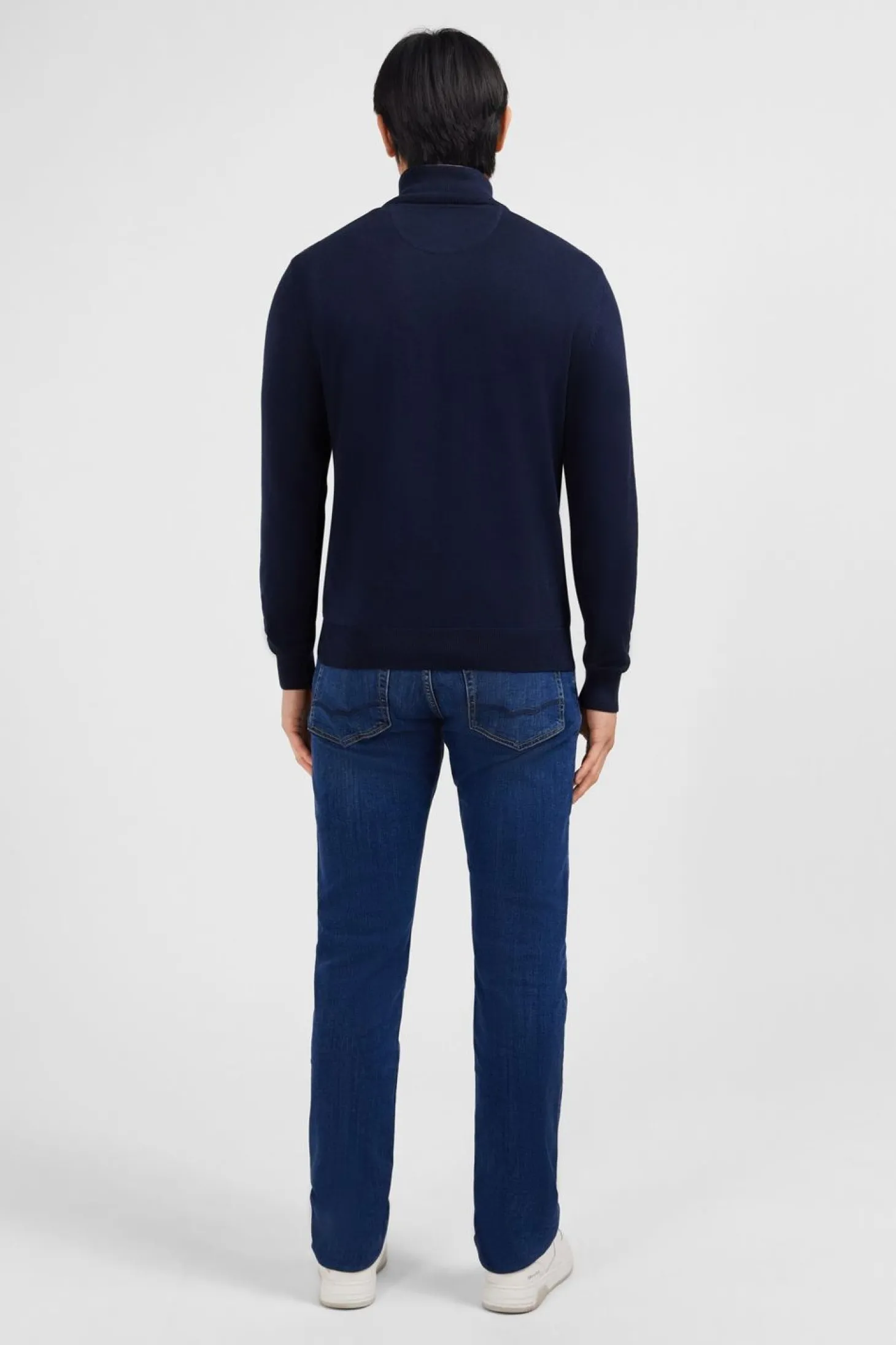 Pull Bleu Marine A Col Camionneur En Coton