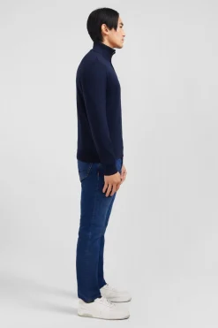 Pull Bleu Marine A Col Camionneur En Coton