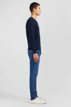 Pull Bleu Marine A Col V En Coton