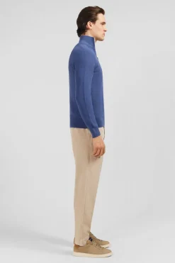 Pull Col Camionneur Zippe En Coton Bleu