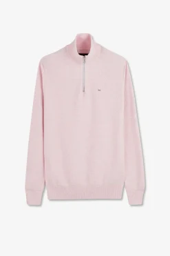 Pull Col Camionneur Zippe En Coton Rose