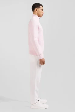 Pull Col Camionneur Zippe En Coton Rose