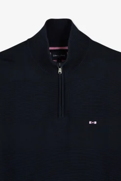 Pull Col Camionneur Zippe Marine A Jeux De Maille En Coton