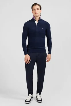 Pull Col Maillot Marine A Jeux De Maille En Coton