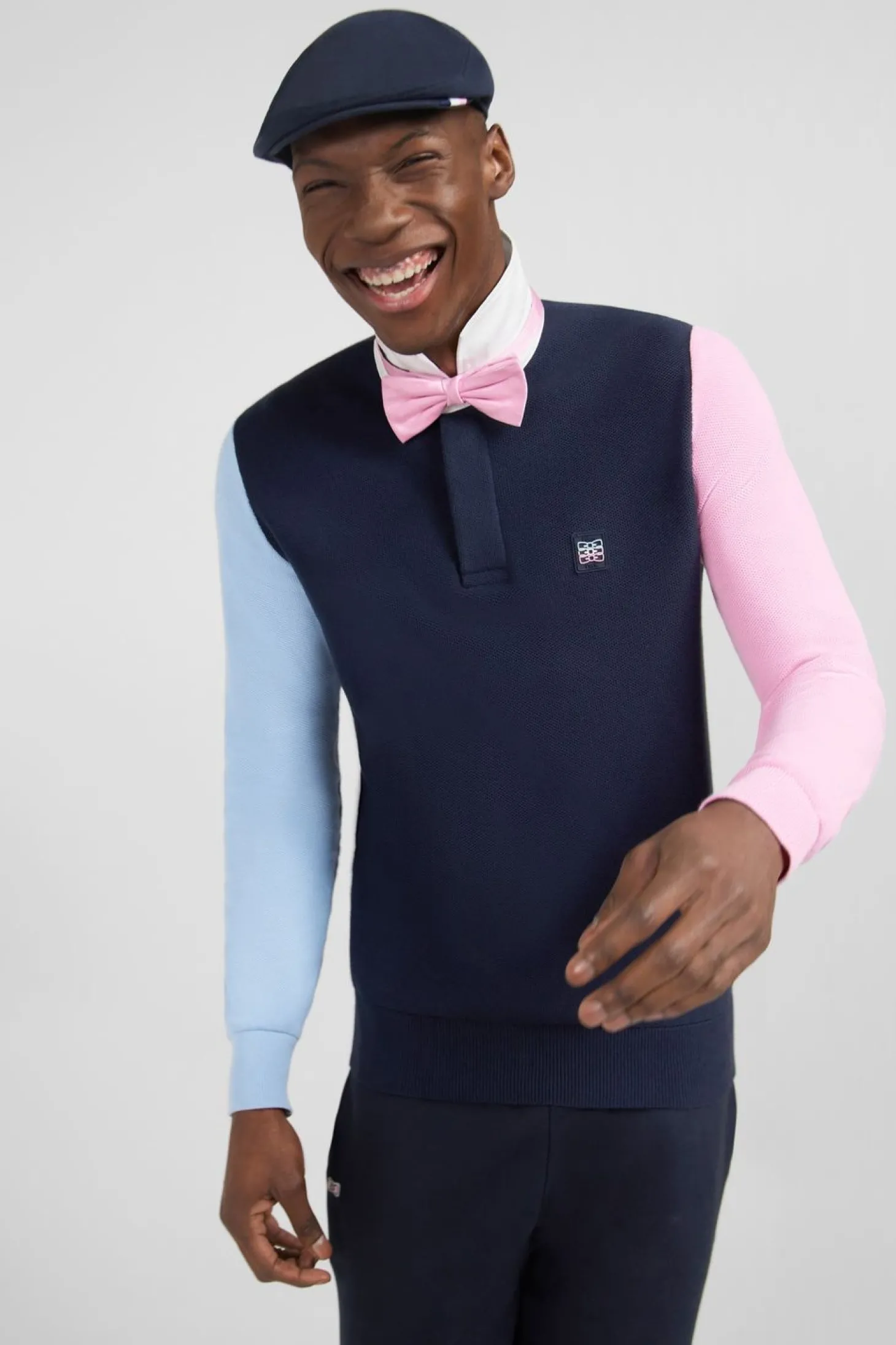 Pull Colorblock Marine A Col Maillot En Coton