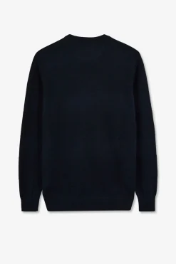 Pull Col Rond Marine A Jeux De Maille En Coton
