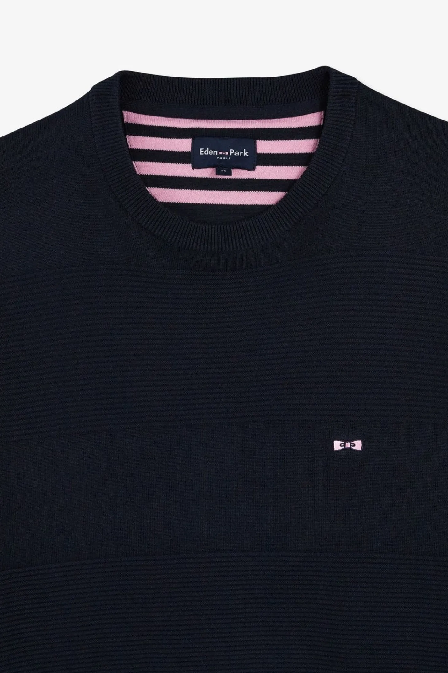 Pull Col Rond Marine A Jeux De Maille En Coton