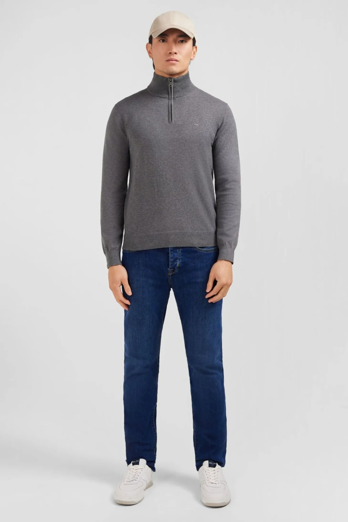 Pull Gris A Col Camionneur En Coton