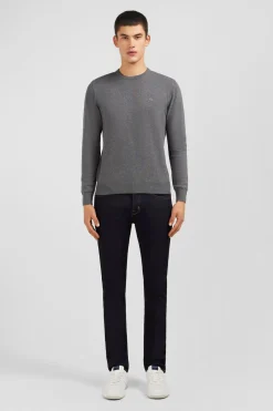 Pull Gris A Col Rond En Coton
