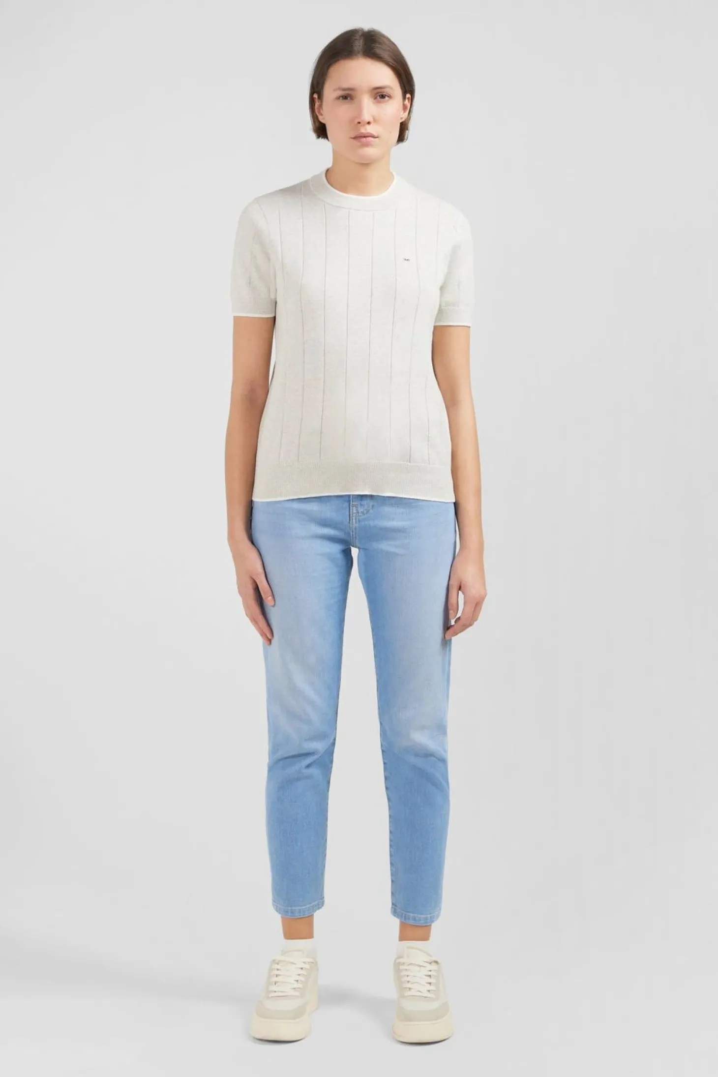 Pull Gris Clair A Manches Courtes Uni