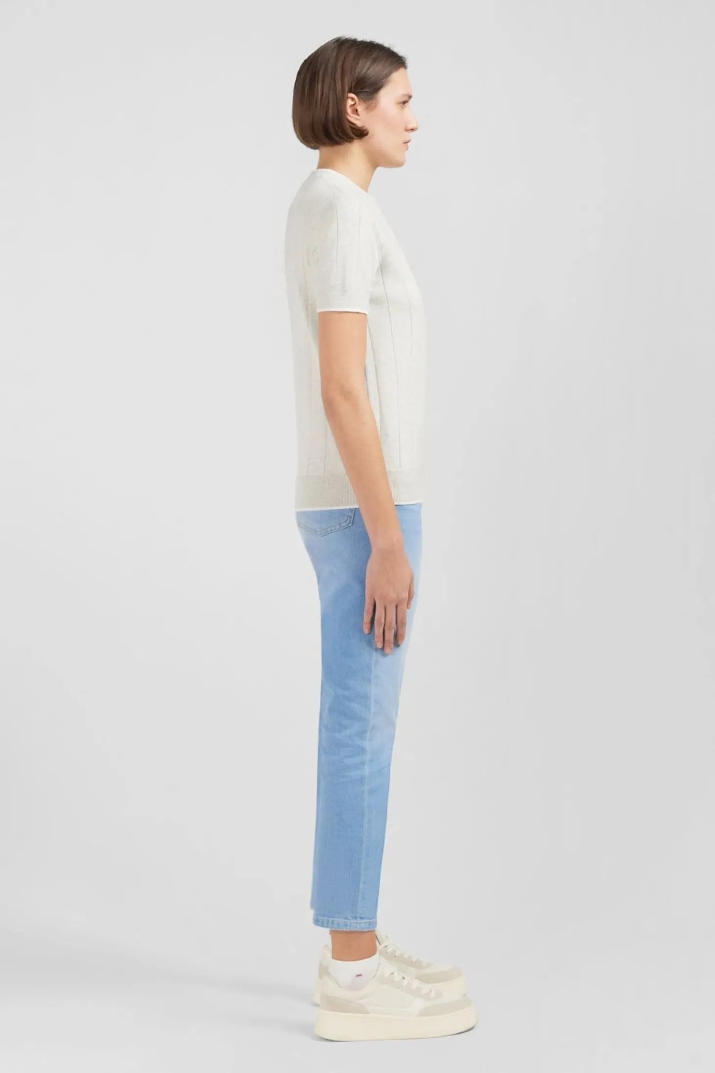 Pull Gris Clair A Manches Courtes Uni